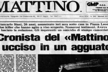 Prima pagina de Il Mattino di Napoli all'indomani dell'uccisione di Giancarlo Siani